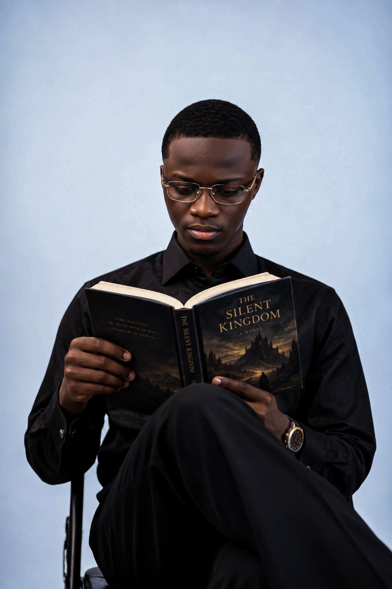 Mutiu Jimoh reading a manuscript
